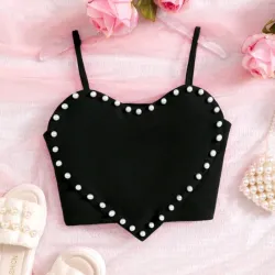 🖤 Top corazón con perlas — Negro