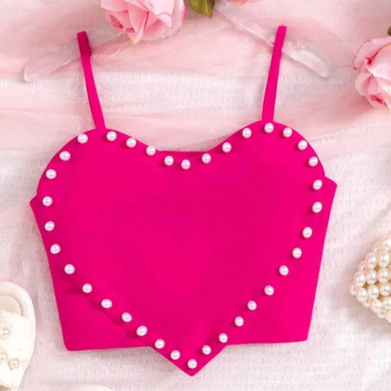 🩷 Top corazón con perlas — Rosado 