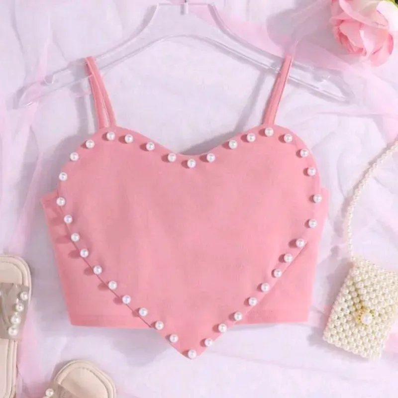 🩷 Top corazón con perlas — Rosado