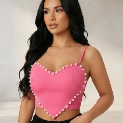 🩷 Top corazón con perlas — Rosado