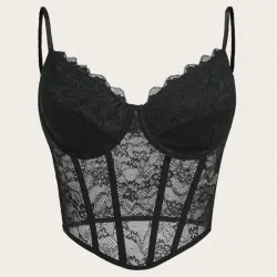Top corset negro d encaje