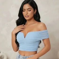 🩵 Top de hombros descubiertos — Azul