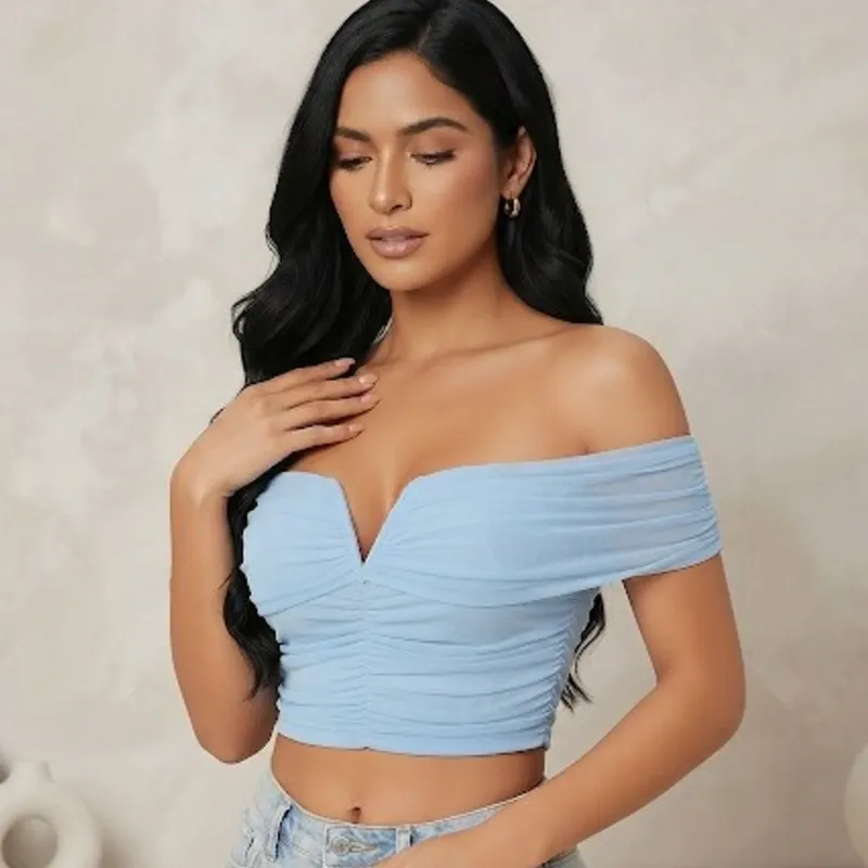 🩵 Top de hombros descubiertos — Azul