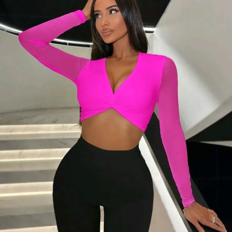🩷 Top de nudo torcido mangas largas — Rosado