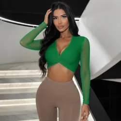 💚 Top de nudo torcido mangas largas — Verde 