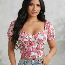 🩷 Top estilo corsét estampado — Rosado