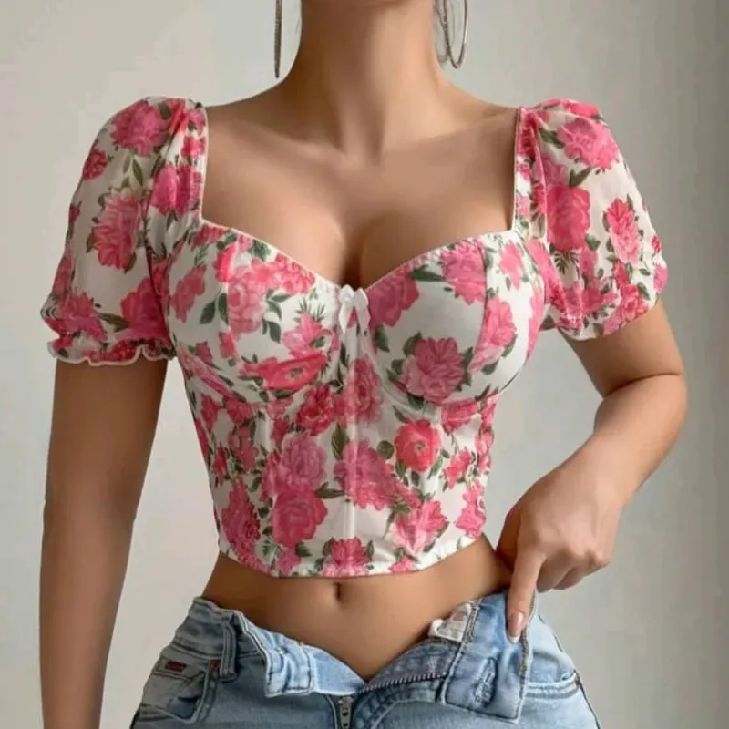Top estilo corsét estampado 