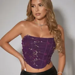 💜 Top con bordado floral — Morado