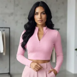 🩷 Top manga larga y ziper — Rosado 