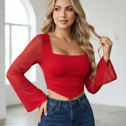 ❤️ Top de mangas largas acampanadas — Rojo