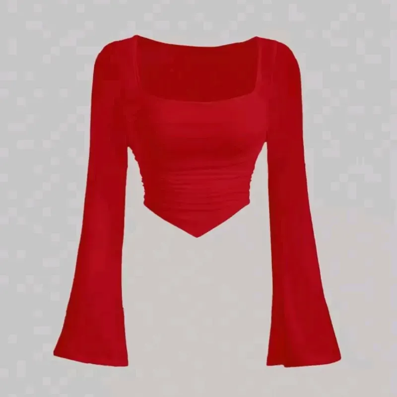 Top rojo mangas largas acampanadas 