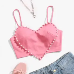Top rosa corazón con perlas 