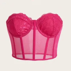 Top rosado sin tirantes con encaje 