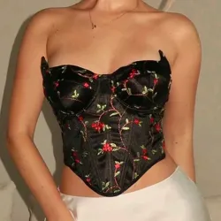 🖤❤️ Top tubo asimétrico con bordado floral — Negro 