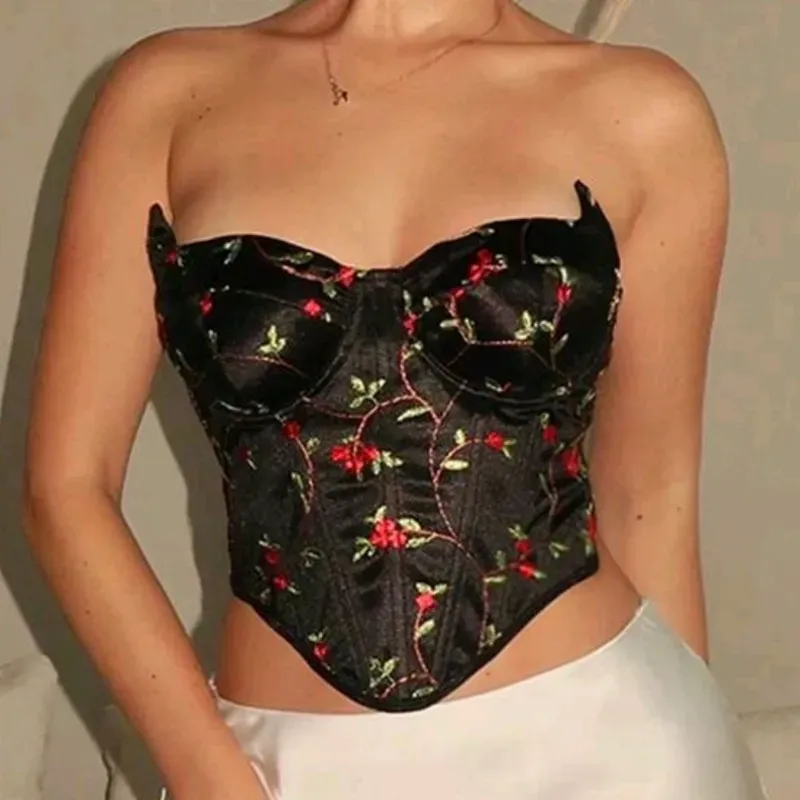 🖤❤️ Top tubo asimétrico con bordado floral — Negro 
