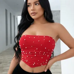 ❤️ Top tubo con perlas — Rojo