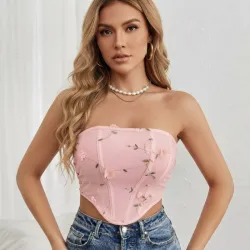 🩷 Top tubo con flores 3D — Rosado