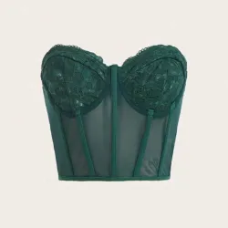 Top verde sin tirantes con encaje