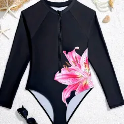 Trusa manga larga negra diseño d flor
