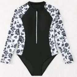 Trusa manga larga negra estampado flores
