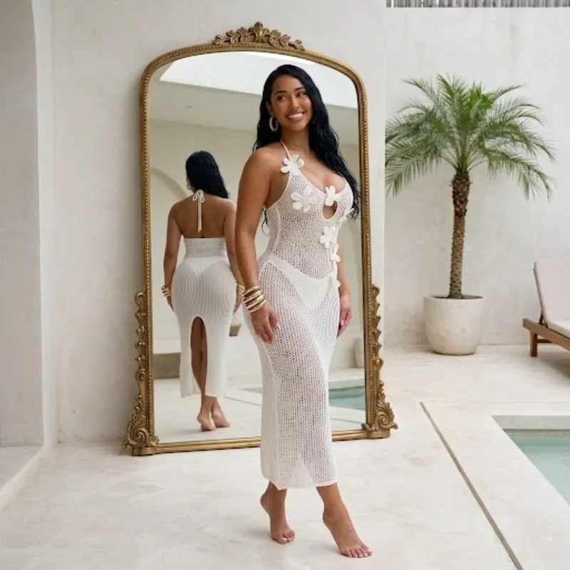 🤍 Vestido a Crochet — Blanco