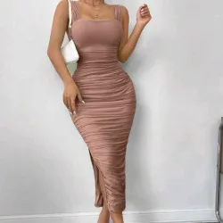 Vestido ajustado fruncido beich