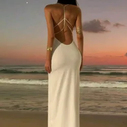 Vestido blanco escote con tiras atras