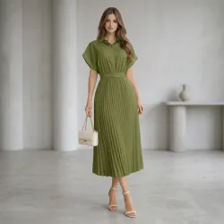 💚 Vestido camisero plisado — Verde