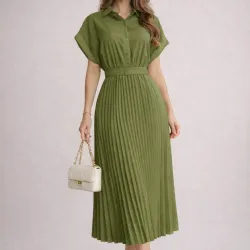 💚 Vestido camisero plisado — Verde