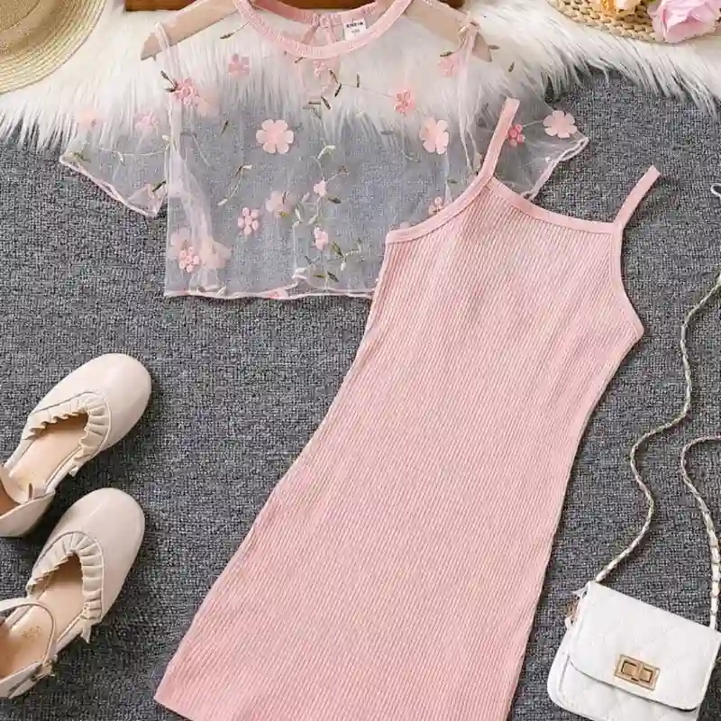 🩷 Vestido con bolero transparente — Rosado