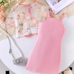 🩷 Vestido con bolero transparente — Rosado