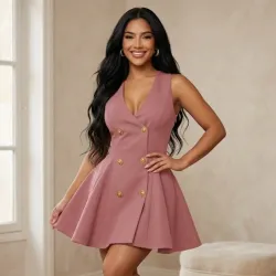 🩷 Vestido.con botones dorados — Rosado