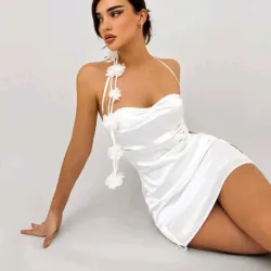 🤍 Vestido con flores 3D — Blanco 