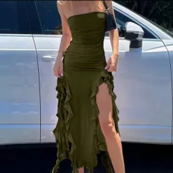 💚 Vestido con volantes — Verde 