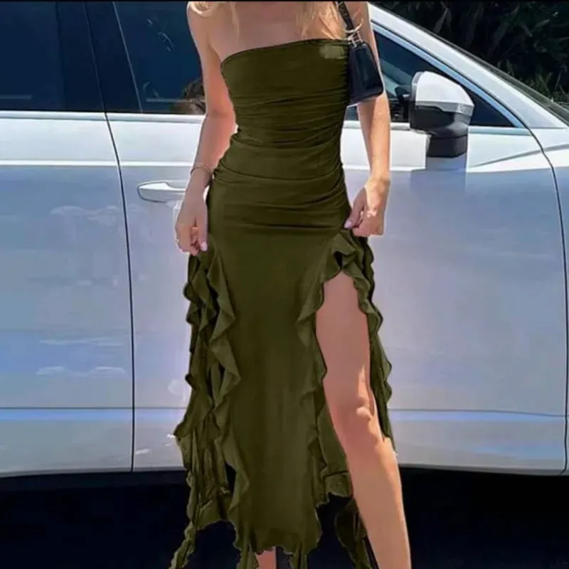 💚 Vestido con volantes — Verde 
