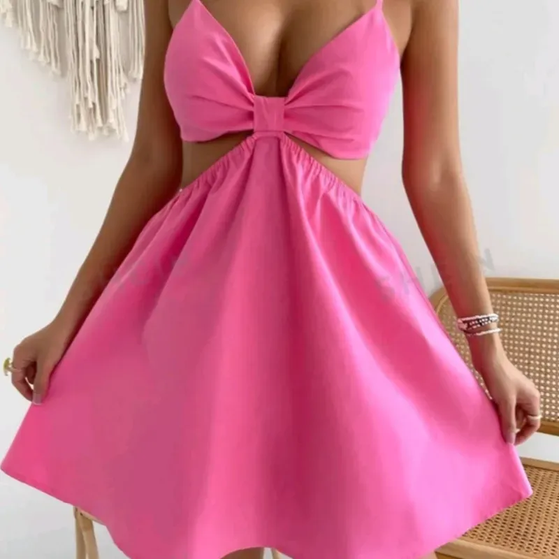 🩷 Vestido corto ancho amarrado atrás — Rosado