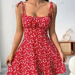 ❤️ Vestido corto ancho estampado floral — Rojo