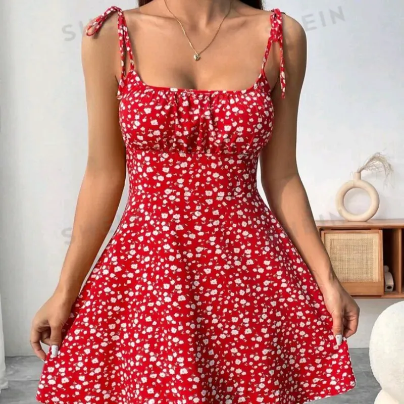 ❤️ Vestido corto ancho estampado floral — Rojo