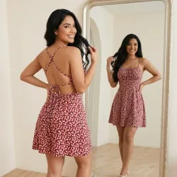 ❤️ Vestido corto con crucetas en la espalda — Rojo