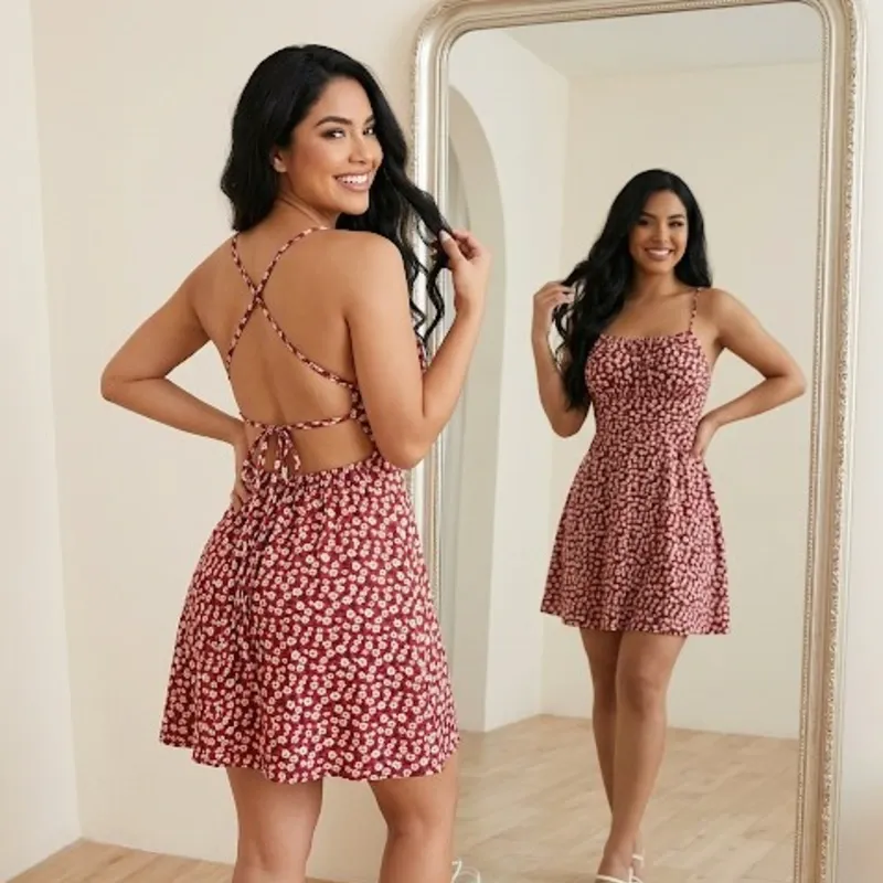 ❤️ Vestido corto con crucetas en la espalda — Rojo