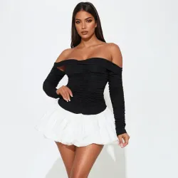 🖤🤍 Vestido corto con mangas largas — Blanco/Negri