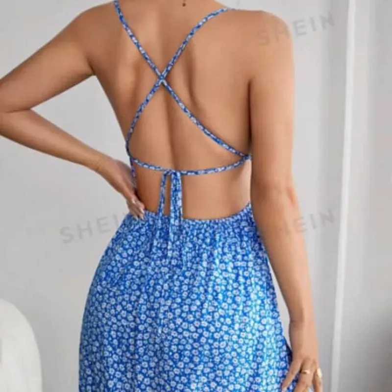 💙 Vestido corto de espalda afuera — Azul
