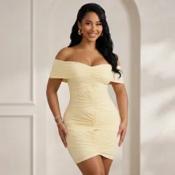 💛 Vestido corto de hombros afuera — Amarillo