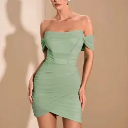 💚 Vestido corto de hombros caídos — Verde 