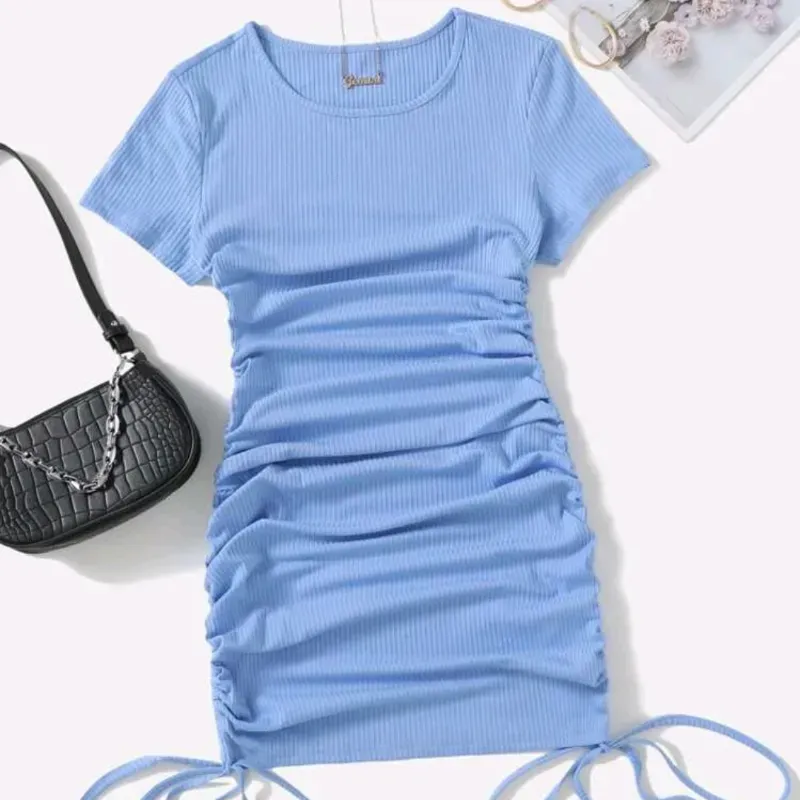 🩵 Vestido corto de mangas — Azul