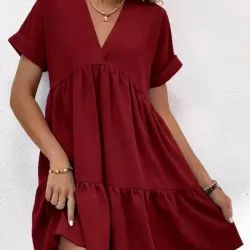 ❤️ Vestido corto de mangas — Burdeos