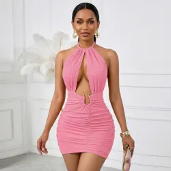 🩷 Vestido corto escote delantero — Rosado