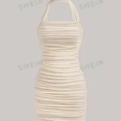 🤎 Vestido corto halter de tul — Beige 