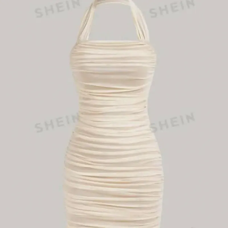 🤎 Vestido corto halter de tul — Beige 