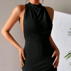 🖤 Vestido corto halter espalda afuera — Negro